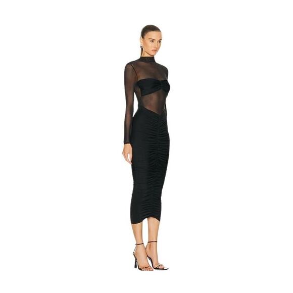 SER.O.YA Sheer Mesh Bodice Levina Dress Ruched Long Sleeve Black Size XS NWT - Picture 3 of 12